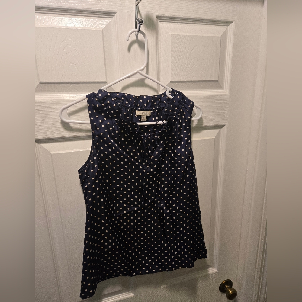 J. Crew Navy and White Polka Dot Blouse